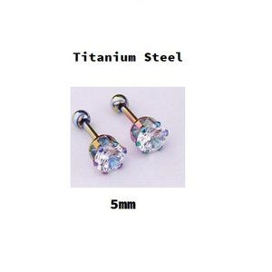 Titanium ~ 5mm ~ Titanium Steel Six Prong Round Swarovski Crystal Earring